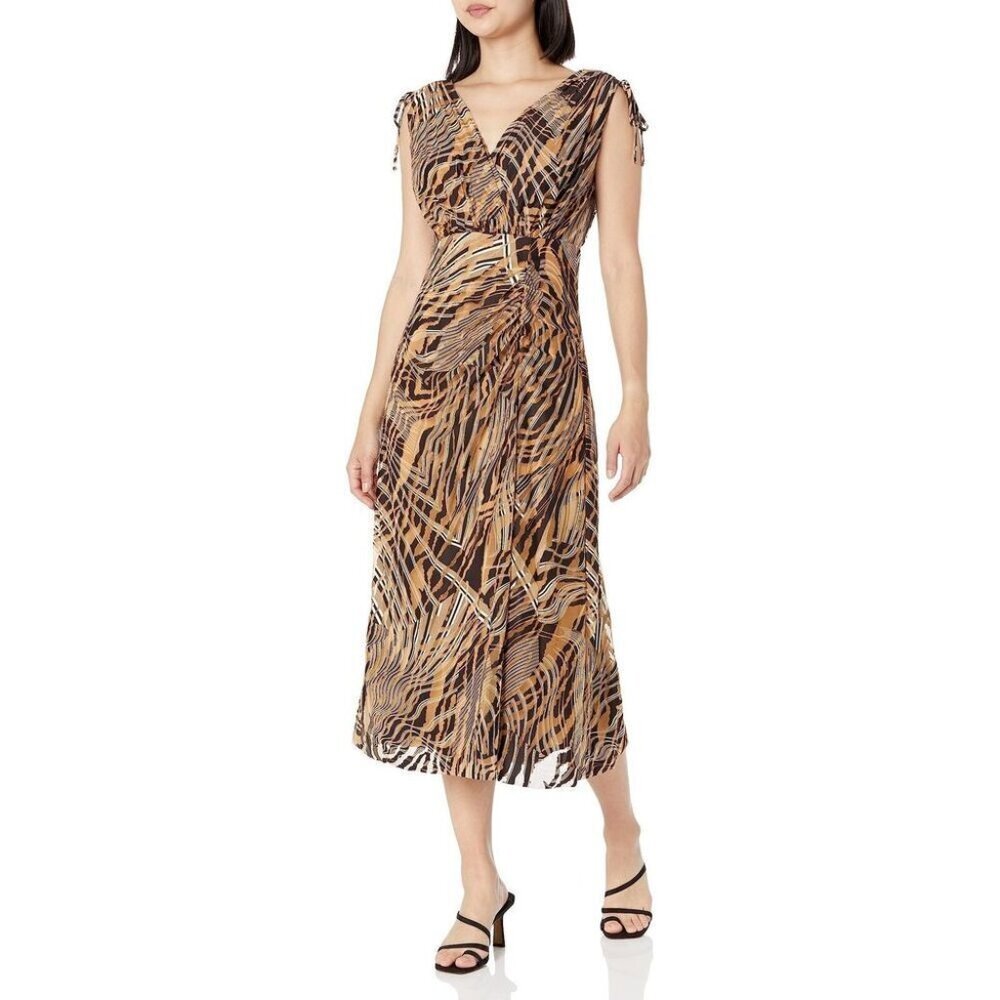 NWT Size L Anne Klein Women's TIE Shoulder Surplice MIDI Sleeveless Dress